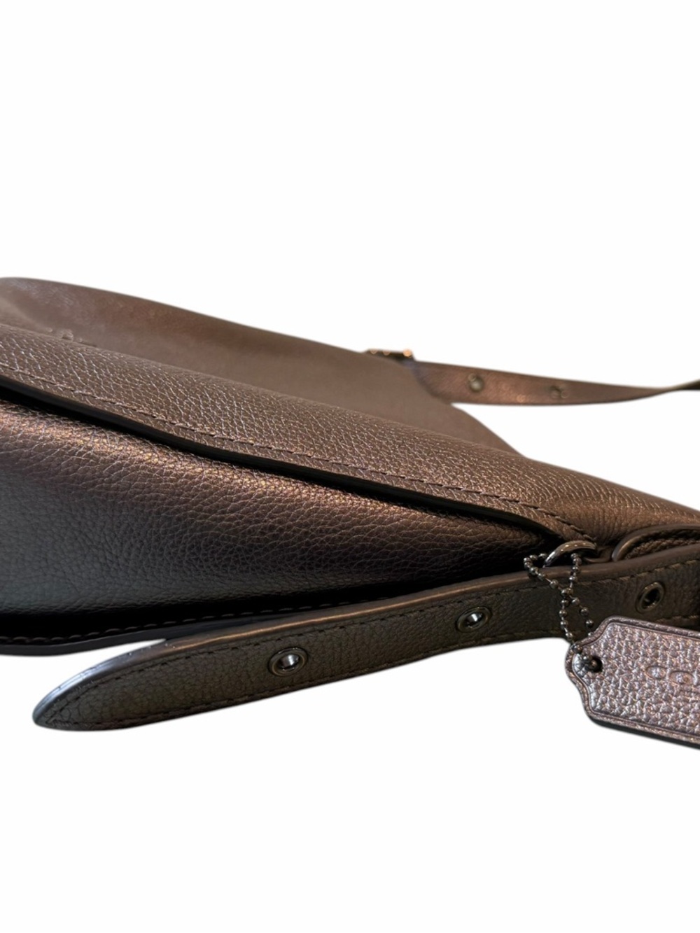 Coach Dark Gray Metallic Leather Dufflette Crossbody Graphite Bag - Picture 12 of 13